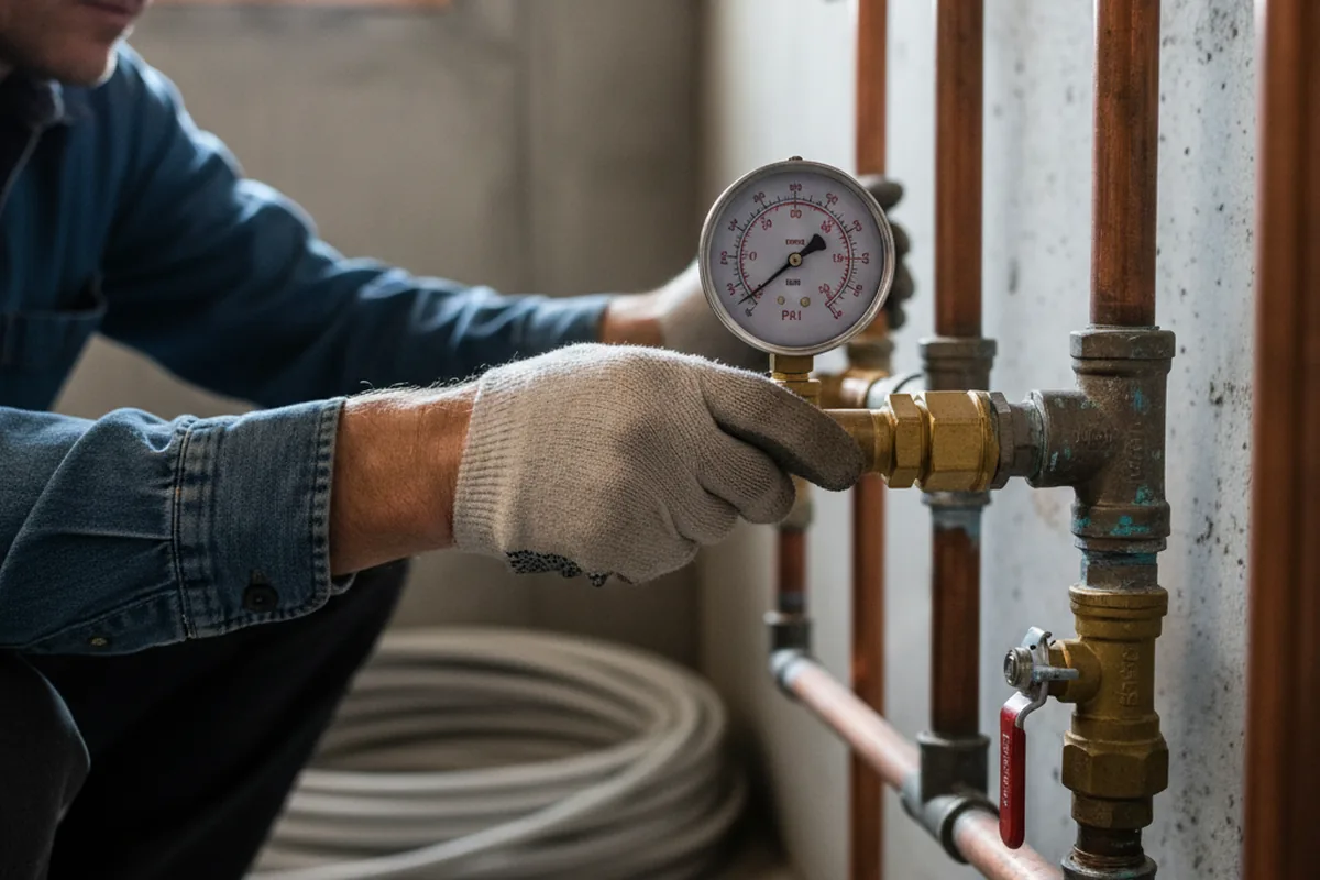 Pressure testing a repaired line during Water Line Repair in Gibson